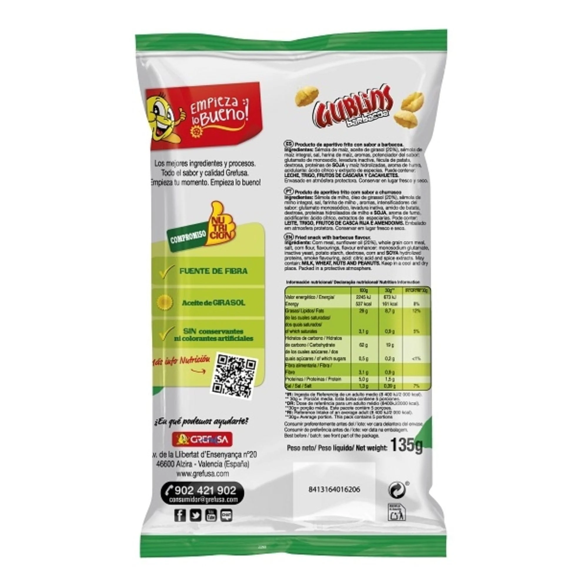 Pack Gublins Sabor Barbacoa - Pack de 8 Bolsas Individuales de Aperitivo Crujiente de Ma?z ? Ideal para Picar ? Bolsa 135g x 8 - Imagen 3