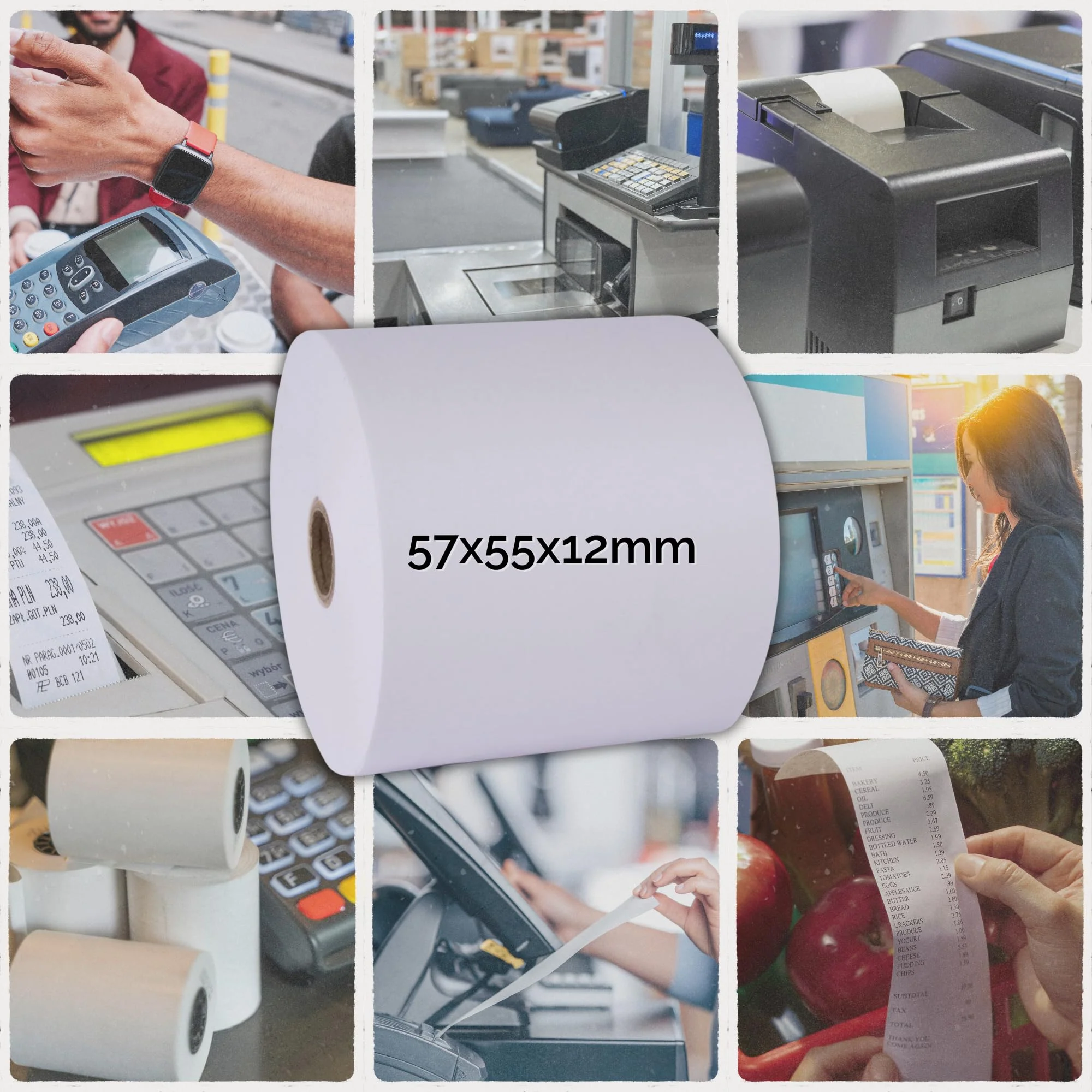 Pack Rollos de Papel Térmico 57x55x12mm - Papel para Tickets de Datáfonos, Cajas Registradoras y TPV - Sin BPA, Calidad y Durabilidad - Imagen 5