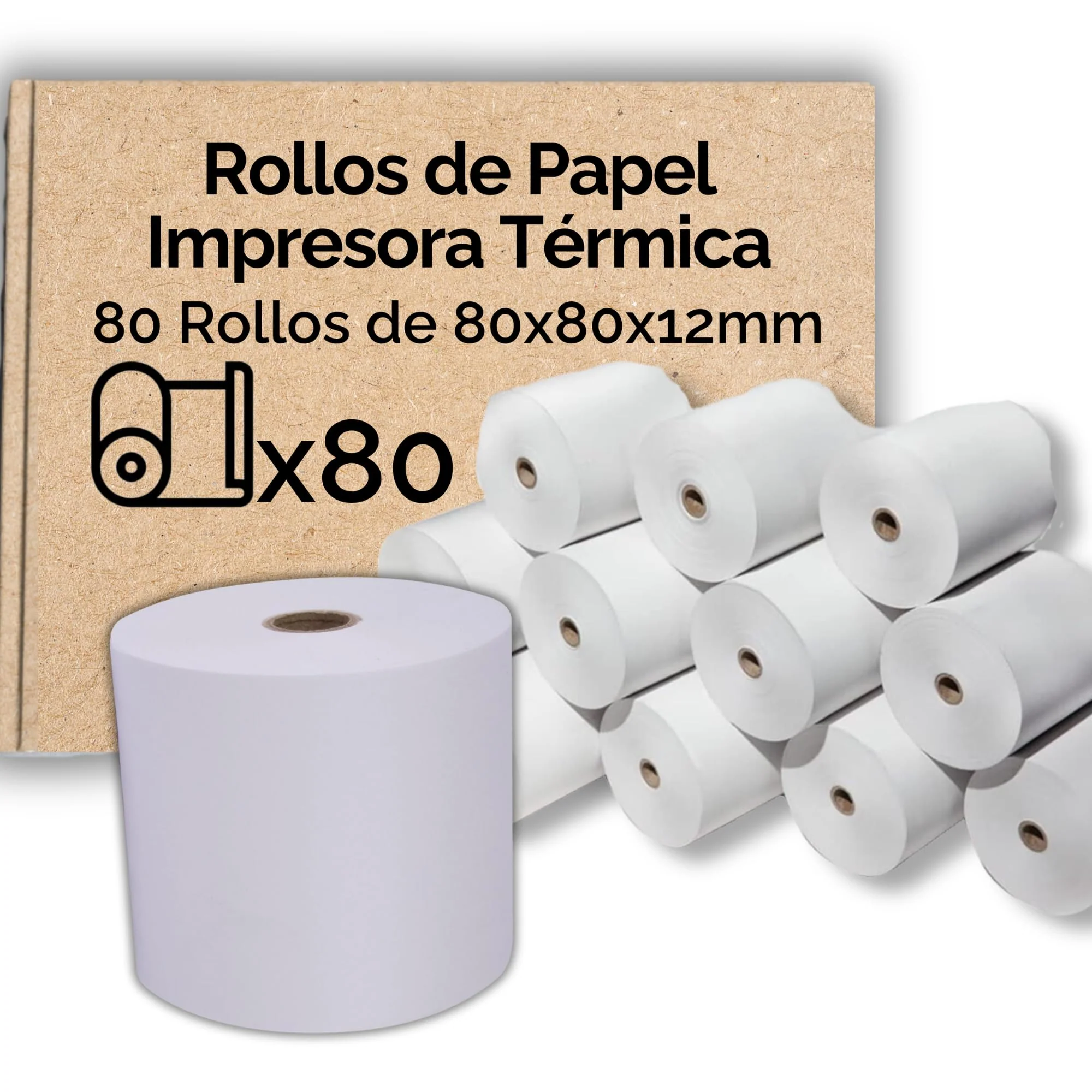 Pack Rollos Papel Termico Impresora 80x80x12 - Imagen 3