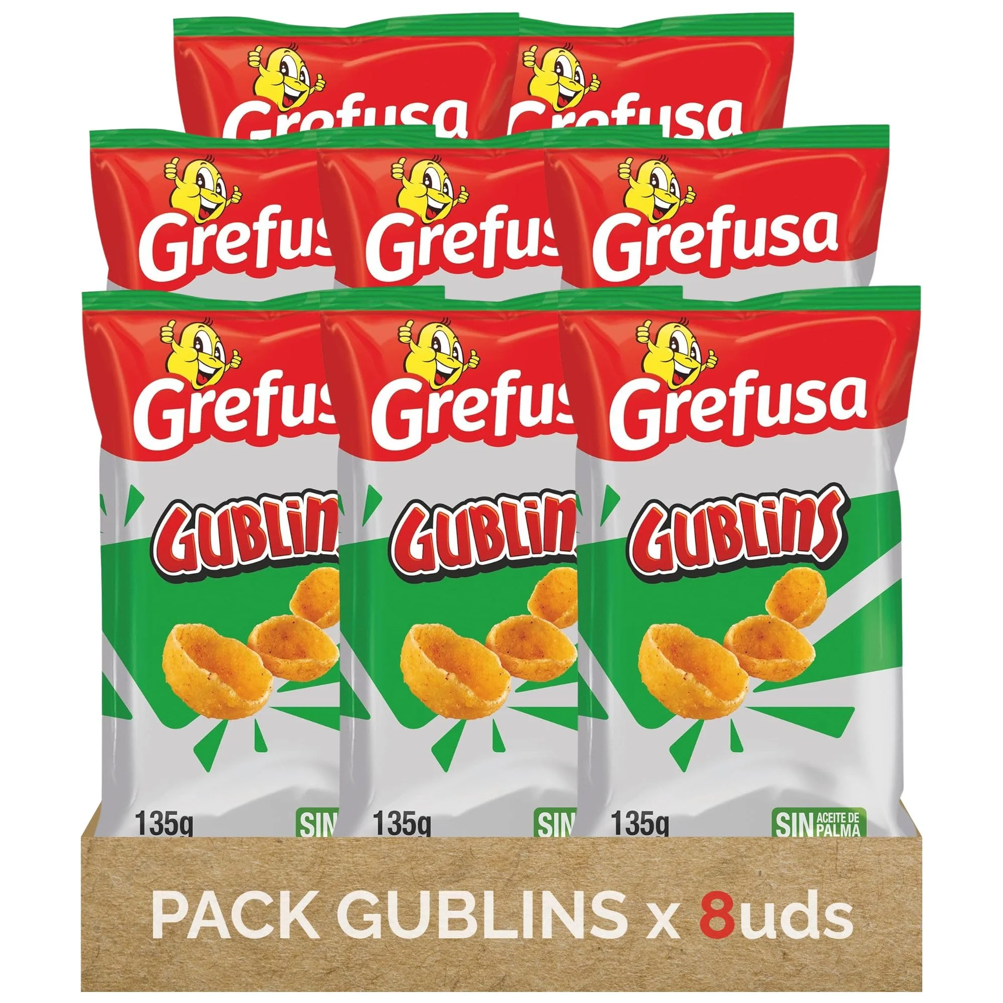 Pack Gublins Sabor Barbacoa - Pack de 8 Bolsas Individuales de Aperitivo Crujiente de Ma?z ? Ideal para Picar ? Bolsa 135g x 8